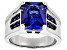 Blue Lab Created Sapphire Rhodium Over Sterling Silver Men's Ring 6.78ctw