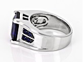 Blue Lab Created Sapphire Rhodium Over Sterling Silver Men's Ring 6.78ctw