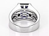 Blue Lab Created Sapphire Rhodium Over Sterling Silver Men's Ring 6.78ctw