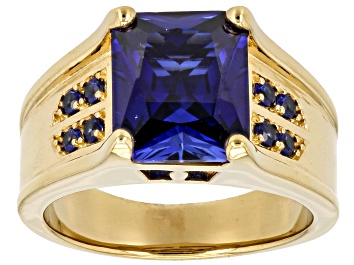 Picture of Blue Lab Created Sapphire 18k Yellow Gold Over Sterling Silver Men's Ring 6.64ctw
