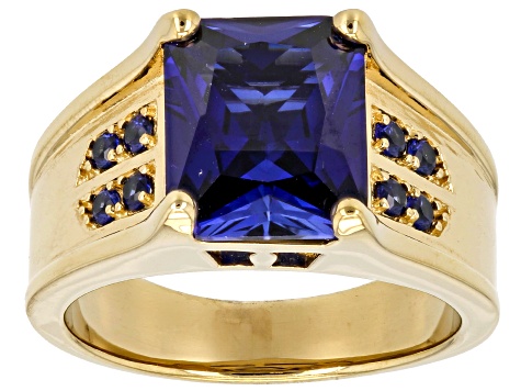 Blue Lab Created Sapphire 18k Yellow Gold Over Sterling Silver Men's Ring 6.64ctw