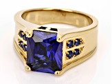 Blue Lab Created Sapphire 18k Yellow Gold Over Sterling Silver Men's Ring 6.64ctw