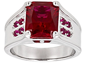 Lab Created Ruby Rhodium Over Sterling Silver Men's Ring 6.80ctw