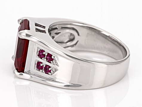 Lab Created Ruby Rhodium Over Sterling Silver Men's Ring 6.80ctw