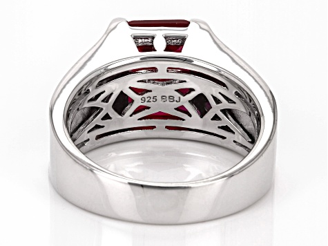 Lab Created Ruby Rhodium Over Sterling Silver Men's Ring 6.80ctw