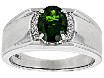 Picture of Green Chrome Diopside Rhodium Over Sterling Silver Men's Ring 0.86ctw