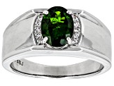 Green Chrome Diopside Rhodium Over Sterling Silver Men's Ring 0.86ctw