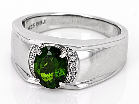 Green Chrome Diopside Rhodium Over Sterling Silver Men's Ring 0.86ctw