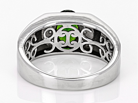 Green Chrome Diopside Rhodium Over Sterling Silver Men's Ring 0.86ctw