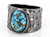Mohave Blue Composite Turquoise, Hammered Black Rhodium Over Sterling Silver Men's Ring