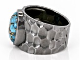 Mohave Blue Composite Turquoise, Hammered Black Rhodium Over Sterling Silver Men's Ring