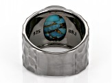 Mohave Blue Composite Turquoise, Hammered Black Rhodium Over Sterling Silver Men's Ring