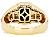 Brown Tigers Eye With White Zircon 18k Yellow Gold Over Sterling Silver Men's Ring 0.43ctw