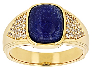 Picture of Blue Lapis Lazuli With White Zircon 18k Yellow Gold Over Sterling Silver Men's Ring 0.43ctw