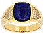Blue Lapis Lazuli With White Zircon 18k Yellow Gold Over Sterling Silver Men's Ring 0.43ctw