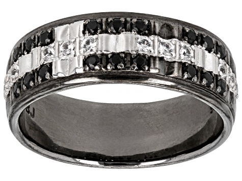 Black Spinel, Black Rhodium Over Sterling Silver Men's Band Ring 0.43ctw