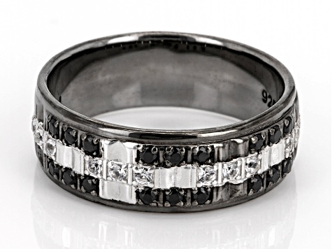 Black Spinel, Black Rhodium Over Sterling Silver Men's Band Ring 0.43ctw