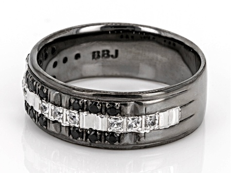 Black Spinel, Black Rhodium Over Sterling Silver Men's Band Ring 0.43ctw