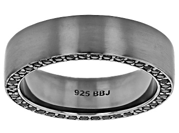 Picture of Black Spinel, Black Rhodium Over Sterling Silver Matte Finish Edge Eternity Wedding Band 1.36ctw