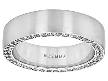 Picture of White Lab Created Sapphire Rhodium Over Sterling Silver Matte Finish Eternity Wedding Band 1.36ctw