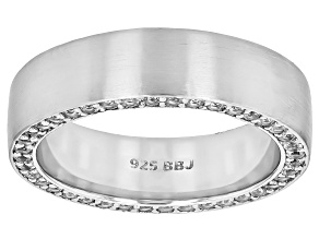 White Lab Created Sapphire Rhodium Over Sterling Silver Matte Finish Eternity Wedding Band 1.36ctw