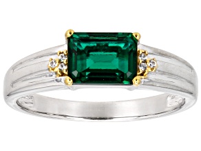 Green Lab Created Emerald With White Zircon Rhodium Over Sterling Silver Unisex Ring 1.43ctw