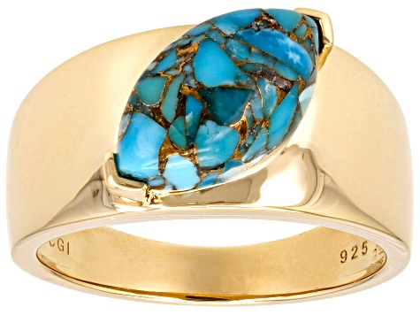 Marquise Composite Turquoise 18k Yellow Gold Over Sterling Silver Men's Ring