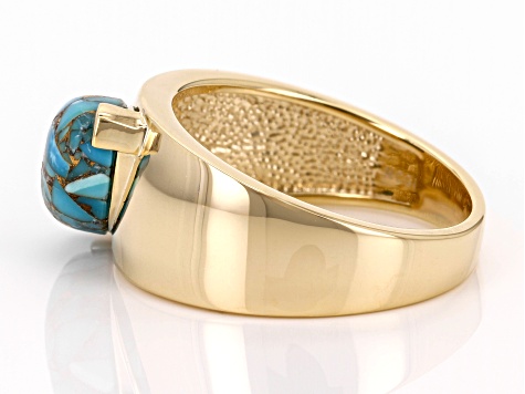 Marquise Composite Turquoise 18k Yellow Gold Over Sterling Silver Men's Ring