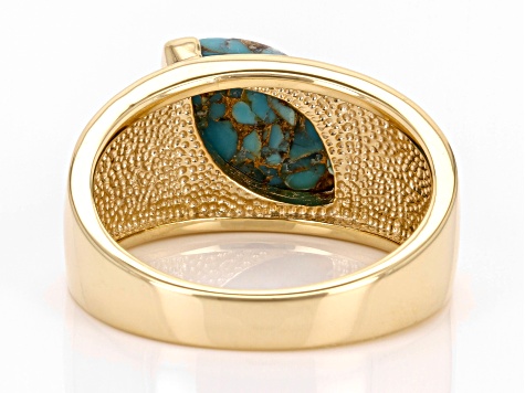 Marquise Composite Turquoise 18k Yellow Gold Over Sterling Silver Men's Ring