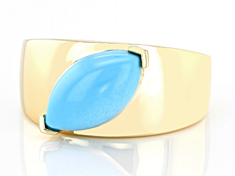 Marquise Sleeping Beauty Turquoise 18k Yellow Gold Over Sterling Silver Men's Ring