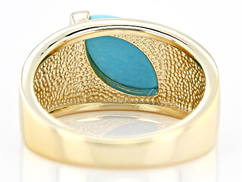 Marquise Sleeping Beauty Turquoise 18k Yellow Gold Over Sterling Silver Men's Ring