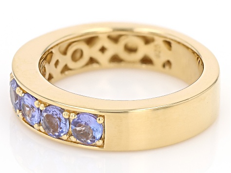 Round Tanzanite 18k Yellow Gold Over Sterling Silver Band