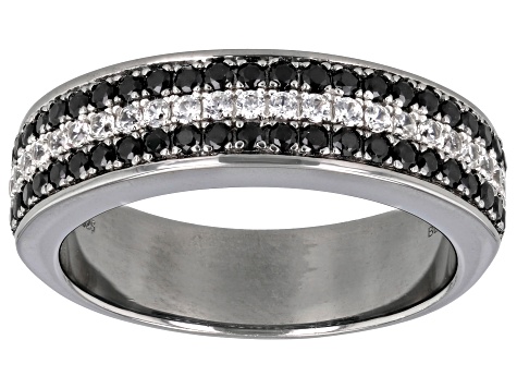 0.79ctw Round Black Spinel With 0.47ctw White Zircon Black Rhodium Over Sterling Silver Band Ring