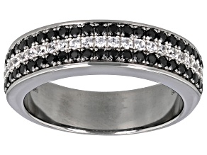 0.79ctw Round Black Spinel With 0.47ctw White Zircon Black Rhodium Over Sterling Silver Band Ring