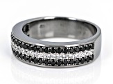 0.79ctw Round Black Spinel With 0.47ctw White Zircon Black Rhodium Over Sterling Silver Band Ring