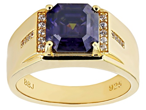 Purple Strontium Titanate 18k Yellow Gold Over Sterling Silver Men's Ring 4.58ctw