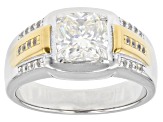 White Strontium Titanate Rhodium, 18k Yellow Gold Over Sterling Silver Two-Tone Men's Ring 3.47ctw
