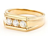 White Strontium Titanate 18k Yellow Gold Over Sterling Silver 3-Stone Men's Ring 1.14ctw