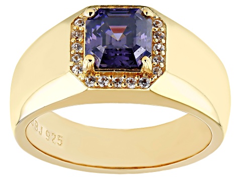 Purple Strontium Titanate 18k Yellow Gold Over Sterling Silver Men's Ring 2.55ctw