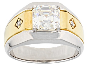 White Strontium Titanate Rhodium & 18k Yellow Gold Over Sterling Silver Ring 3.33ctw