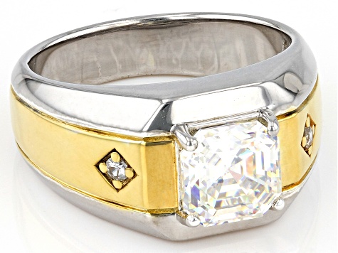 White Strontium Titanate Rhodium & 18k Yellow Gold Over Sterling Silver Ring 3.33ctw