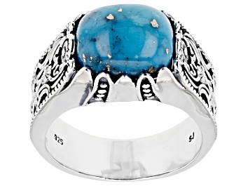 Picture of Blue Copper Turquoise Rhodium Over Sterling Silver Men's Ring