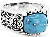 Blue Copper Turquoise Rhodium Over Sterling Silver Men's Ring