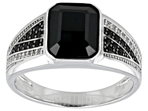 Black Spinel Rhodium Over Sterling Silver Men's Ring 3.16ctw