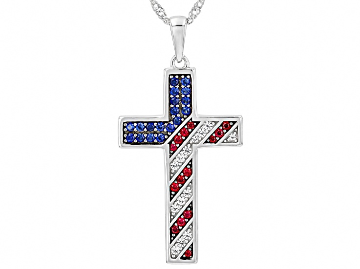 Lab Created Sapphire Rhodium Over Sterling Silver American
