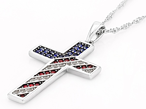 Lab Created Sapphire Rhodium Over Sterling Silver American Flag