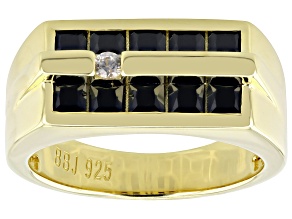 Black Spinel 18k Yellow Gold Over Sterling Silver Men's Ring 1.54ctw