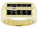 Black Spinel 18k Yellow Gold Over Sterling Silver Men's Ring 1.54ctw