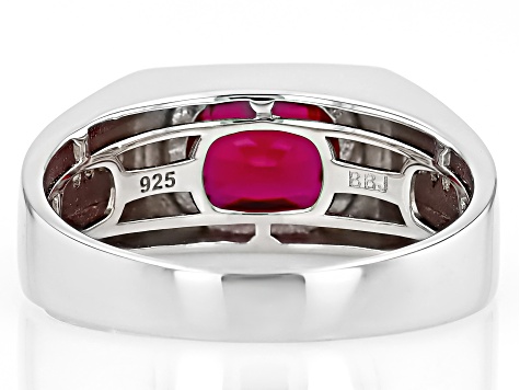 Red Lab Created Ruby Rhodium Over Sterling Silver Men's Ring 3.74ctw