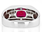 Red Lab Created Ruby Rhodium Over Sterling Silver Men's Ring 3.74ctw